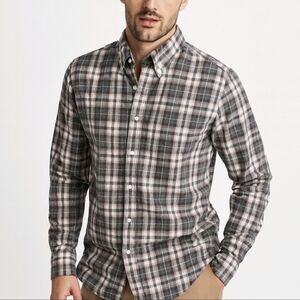 J. McLaughlin Men's Shirt Gray Tan Plaid Flannel Button Up Long Sleeve S…